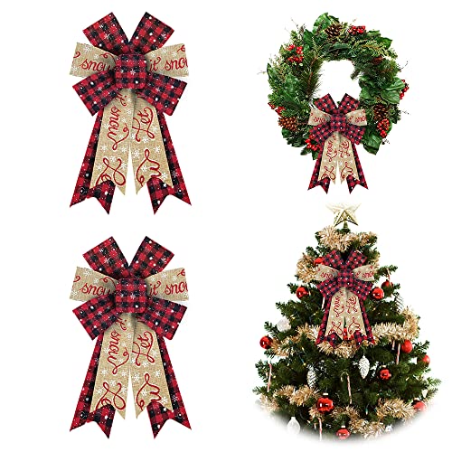 ALIBBON Red Plaid 2Pcs Christmas Bows for Wreaths - Burlap Indoor/Outdoor Front Door Decor