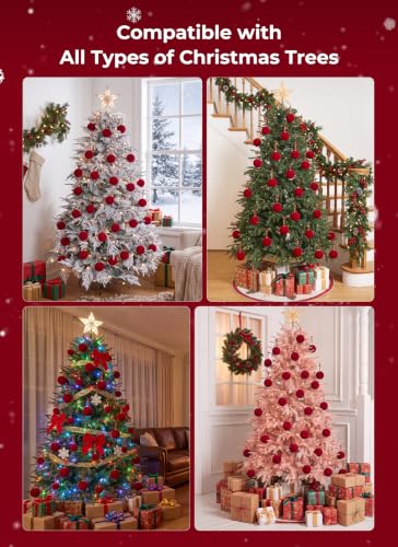 Minetom Burgundy Velvet Christmas Ornaments 15 Pcs – 3.15 inch assorted shapes