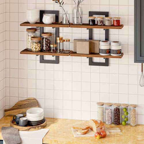 2-Tier Floating Wall Shelves Set, Rustic Industrial Storage Shelves