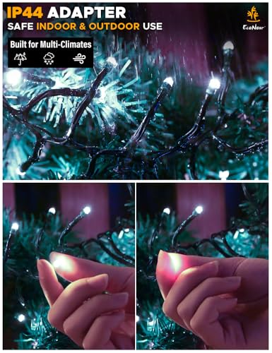 EcoNour 41 Ft 1000 LED Cluster Cool White Christmas Lights - 8 Modes
