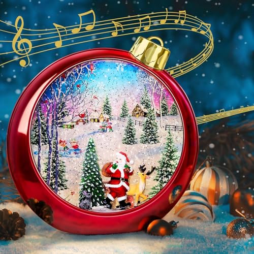 Lighted Santa Christmas Snow Globe Lantern with 8 Songs & Timer, 8.7"