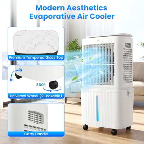 Evaporative Air Cooler, 6.8 Gal Swamp Cooler with 120° Oscillation