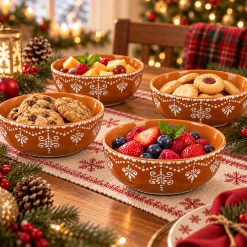 Gingerbread Bowl Christmas Ceramic Holiday Snack Bowls Set - LemonRoad 4 Pcs
