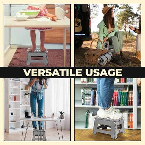 Utopia Home Folding Step Stool - 9-Inch Anti-Slip Collapsible Design - Supports Up to 300 lbs - Grey