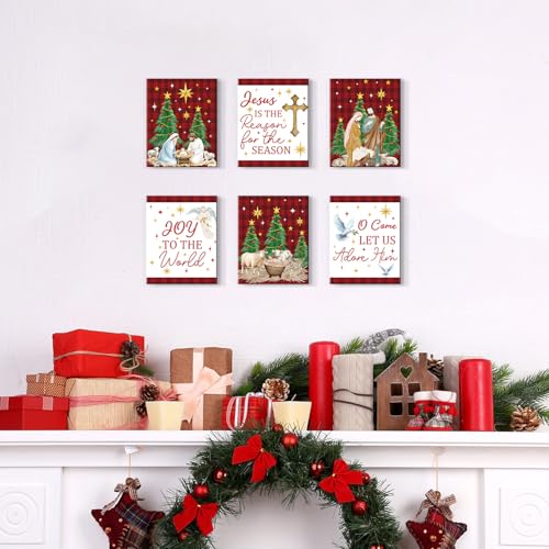 TOARTi 8x10 Inch Framed Christmas Nativity Scene Canvas Wall Art Set - Birth of Jesus Religious Decor