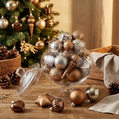 Valery Madelyn Copper Gold Christmas Tree Ornaments Set 60pcs Shatterproof Holiday Decorations