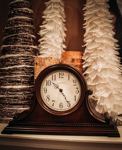 Hardwood Tambour Mantel Clock with Triple-Chime and Brown Cherry Finish