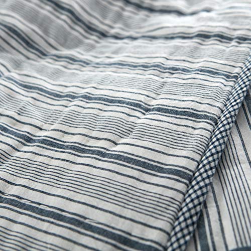 Twin Size Reversible Cotton Patchwork Quilt - Blue Farmhouse Design