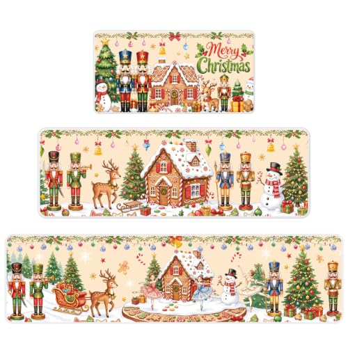 VISSTREE Xmas Nutcracker Kitchen Mats Set - Non-Slip Holiday Rug Collection