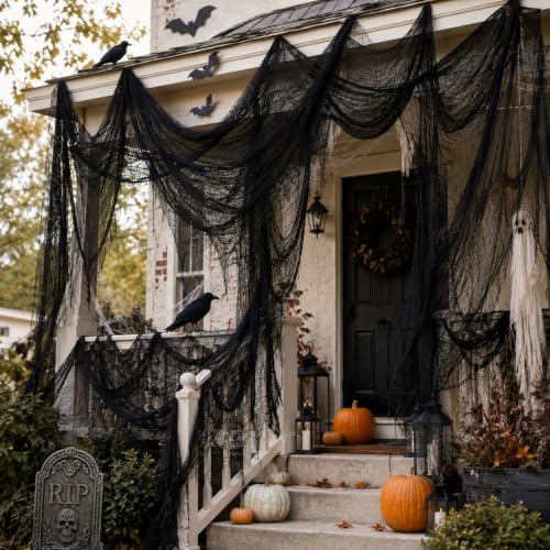 5-Piece Black Halloween Creepy Cloth Gauze Decorations (30 x 72 Inches)
