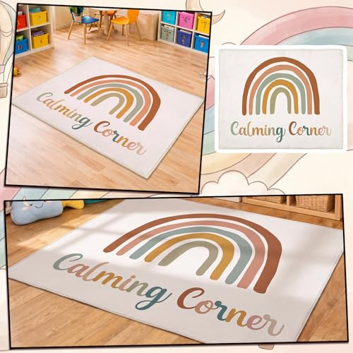 Boho Rainbow Calming Corner Rug 3.3 x 4 ft Soft Emotional Regulation Mat