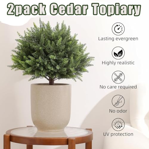 23.6-Inch Artificial Cedar Topiary Ball Trees - 2 Pack UV Resistant Shrubs