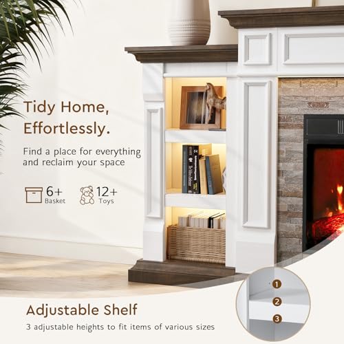 72 Inch Electric Fireplace TV Stand with Mantel and LED Lights
