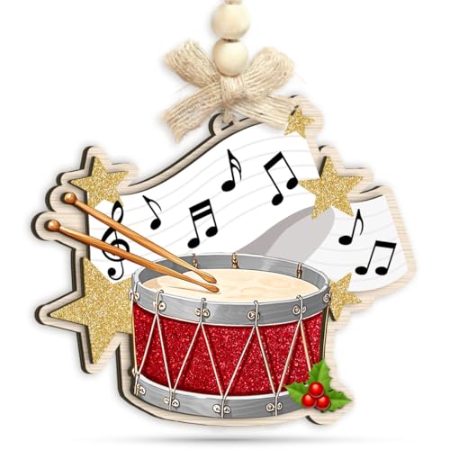 Red Drum Christmas Ornament - Wooden Drummer Ornament for Christmas Tree