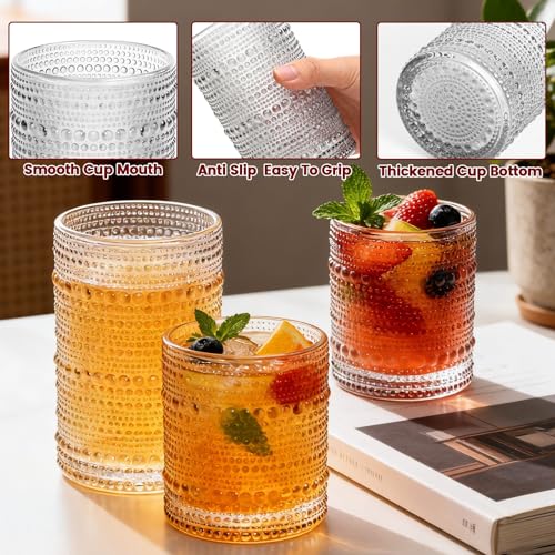 Vintage Hobnail Drinking Glasses Set, 12-Piece Clear Glassware Collection