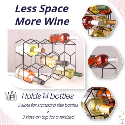 14-Bottle Freestanding Countertop Wine Rack - Modern Black Metal Stand