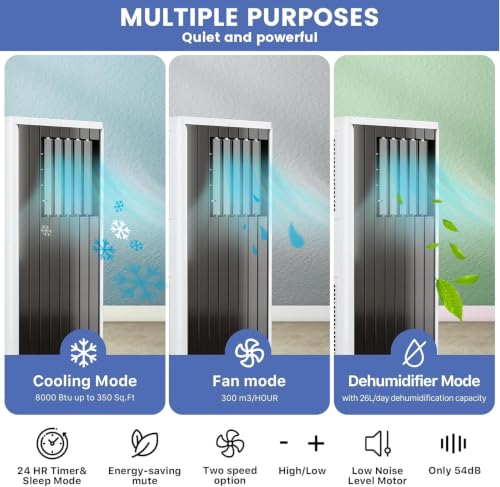 Portable Air Conditioner 3-in-1 8000 BTU AC Unit with Dehumidifier and Fan