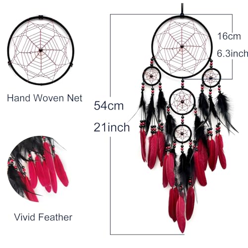 Large Handmade Dream Catcher - Red and Black Wall Hanging Ornament