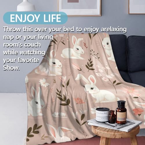 VANZEV Bunny Rabbit Fleece Blanket 60x80 in - Cute Floral Cozy Throw for Kids & Adults, Plush Home Decor
