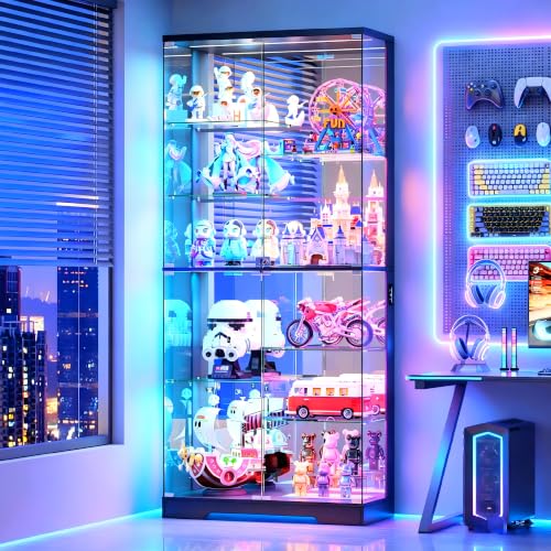 Frameless Glass Display Cabinet with RGB Motion Sensor Lighting, 10-Tier
