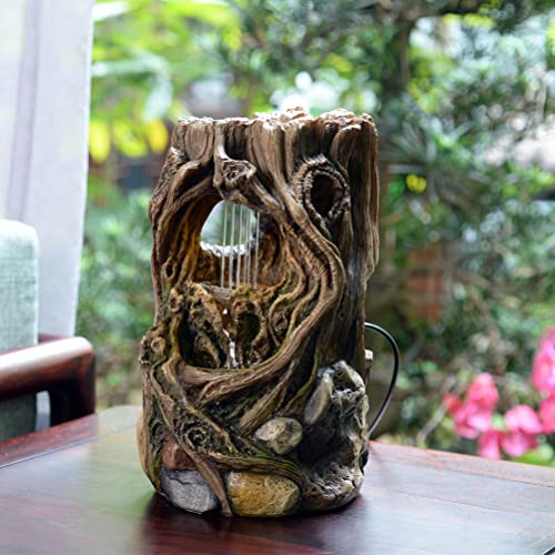 Indoor Tabletop Water Fountain - Tree Stump Relaxation Waterfall with Light