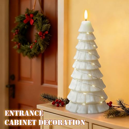 JOIONE White Flameless Christmas Tree Candles with Remote & Flickering Flame - Large Battery Operated LED Decor