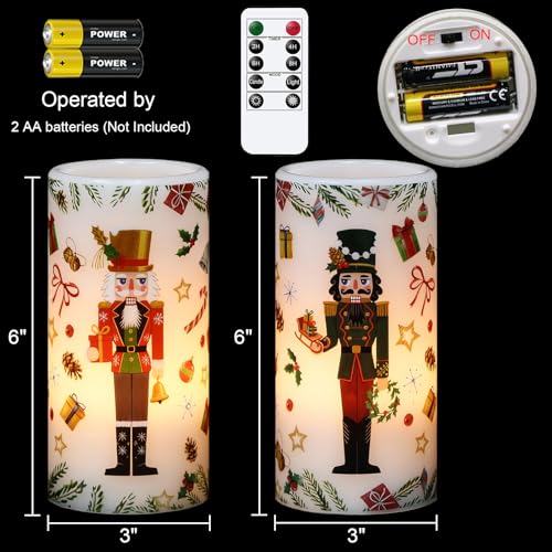 Lasumora 2 Pack Flameless Nutcracker Candles with Remote Timer - Christmas Decor