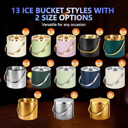 TOSELBAI 4L Green Double-Wall Vacuum Insulated Ice Bucket with Silicone Seal & Accessories