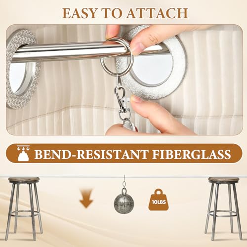 36-Inch Curtain Pull Wand Set, 4-Pack Fiberglass Drapery Rods with Hooks