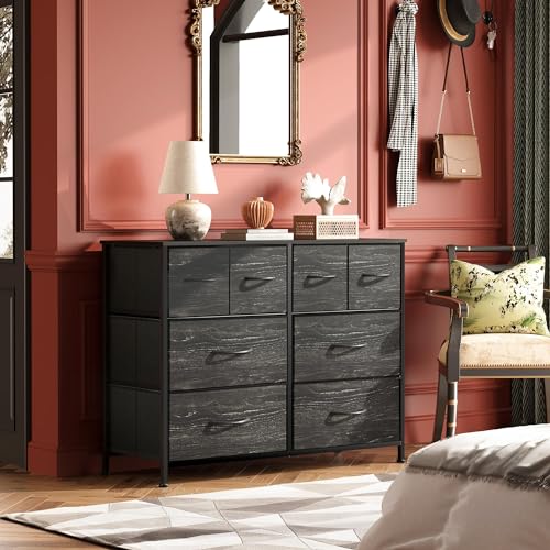 Wide 8-Drawer Fabric Dresser - Storage Chest with Wood Top & Steel Frame