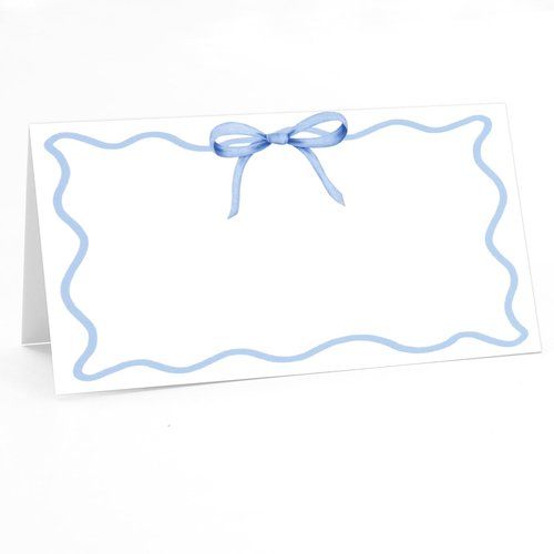 Whaline 100Pcs Blue Bow Place Card 2 x 3.5 Inch Cute Bowknot Tented Card Table Name Sign for Party Banquet Reception Table Setting Supplies