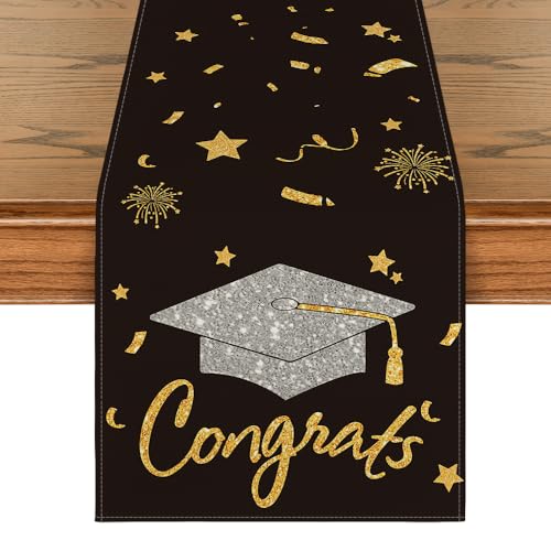 Artoid Mode Congrats Table Runner Diploma Cap 13 x 120 Inch - Graduation Decor