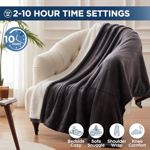 Heated Throw Blanket 50"x60" - Charcoal, 6 Heat Levels, Auto Shut-off, Machine Washable