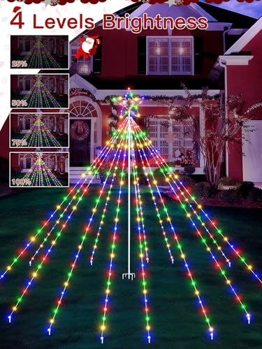BrightChristmas Outdoor 340 LED Christmas Tree Lights with Top Star, Multicolor, 16 Modes, IP67