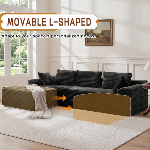 110-Inch Modular Sectional Sofa with Chaise, Deep-Seat Corduroy Couch