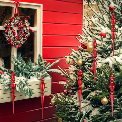 Red 11 Inch Mercury Glass Finial Christmas Ornaments — Set of 6 by Yousoontic (Red)