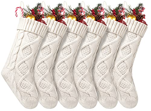 Cable Knit Christmas Stockings 6-Pack - 18-Inch Fireplace Holiday Decor