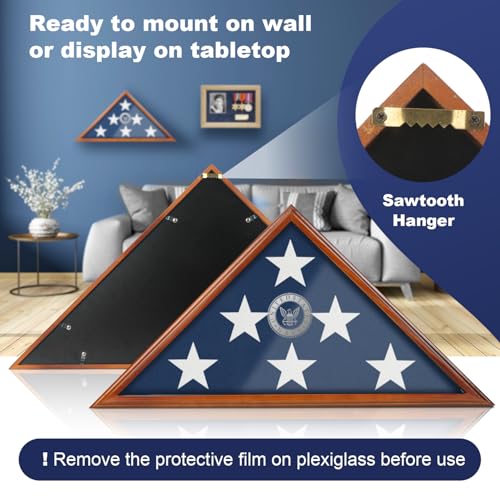 Wooden Burial Flag Display Case for 9.5x5ft Flag, Wall or Tabletop Box