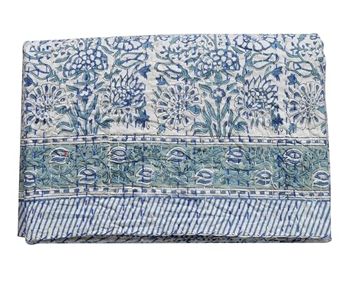 Queen Size Kantha Quilt - Pure Cotton Floral Throw Blanket 90x108