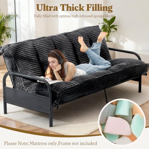 10-Inch Thick Full Size Futon Mattress, Foldable Faux Fur Floor Bed