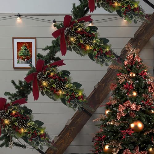 24-Inch Christmas Teardrop Swag with Red and White Ornaments and Berries