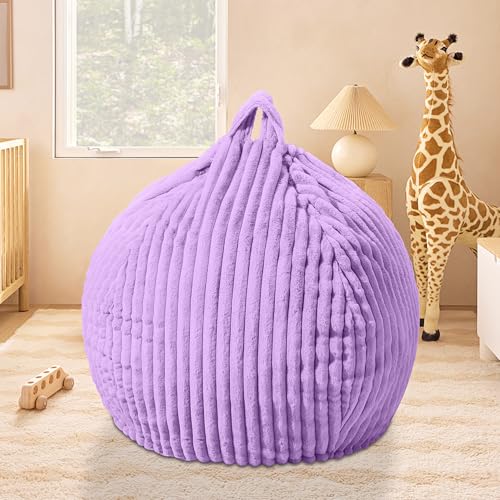 2ft Memory Foam Bean Bag Chair with Washable Stripe Plush Cover, Purple