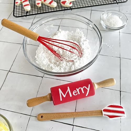 Christmas Holiday Mini Baking Set with Spatula Whisk and Rolling Pin
