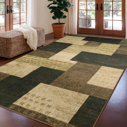 QuLint Modern Geometric 5x7 Outdoor Rug in Warm Taupe - Indoor/Outdoor washable non-slip