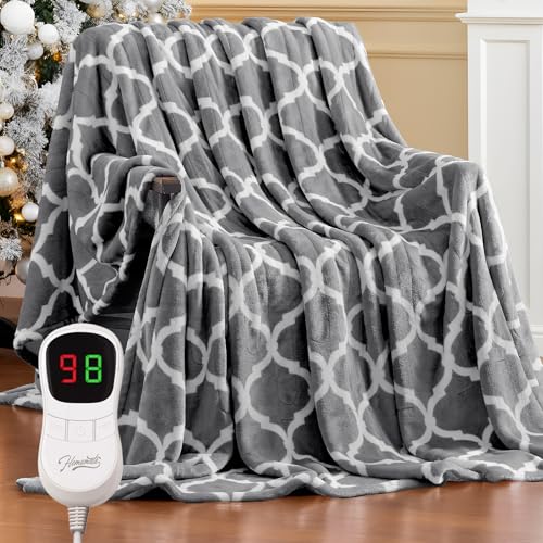 Electric Heated Blanket Throw - 50"x60", 10 Heat Levels, Auto Shut Off, Soft Flannel