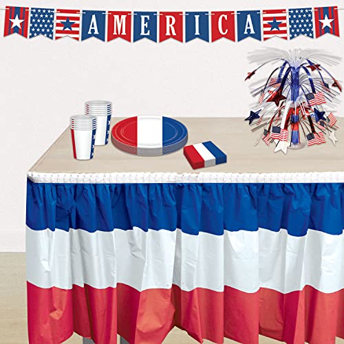 Beistle 3-Pack Plastic Patriotic Table Skirts, Red, White, & Blue, Fourth of July & Memorial Day Party Supplies, France Themed Party Decor, 29" x 14'