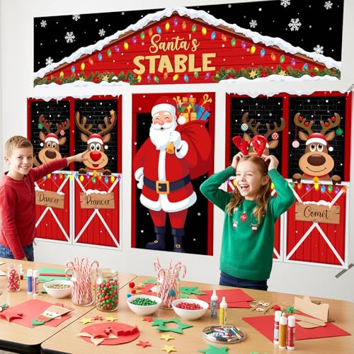 Farmhouse Christmas Door Decorations 4-Pc Set | Santa Reindeer Holiday Banner