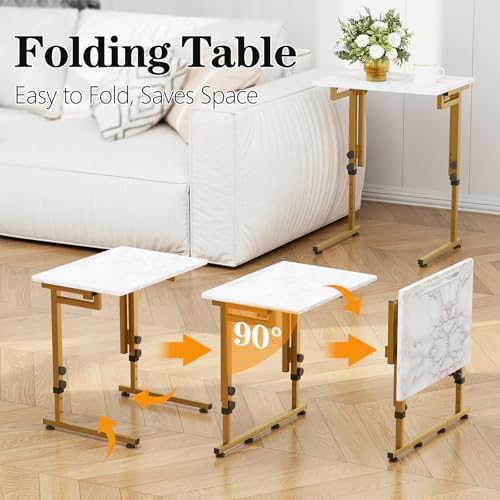 Folding C-Shaped Side Table, 6-Height Adjustable Snack & Laptop Tray