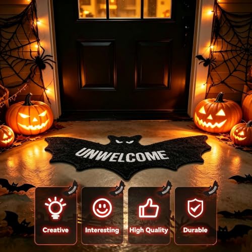 Unwelcome Bat Door Mat, 31x47 Inch Gothic Halloween Area Rug