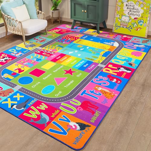 Educational Kids Learning Area Rug - 4x6 Non-Slip Alphabet Play Mat